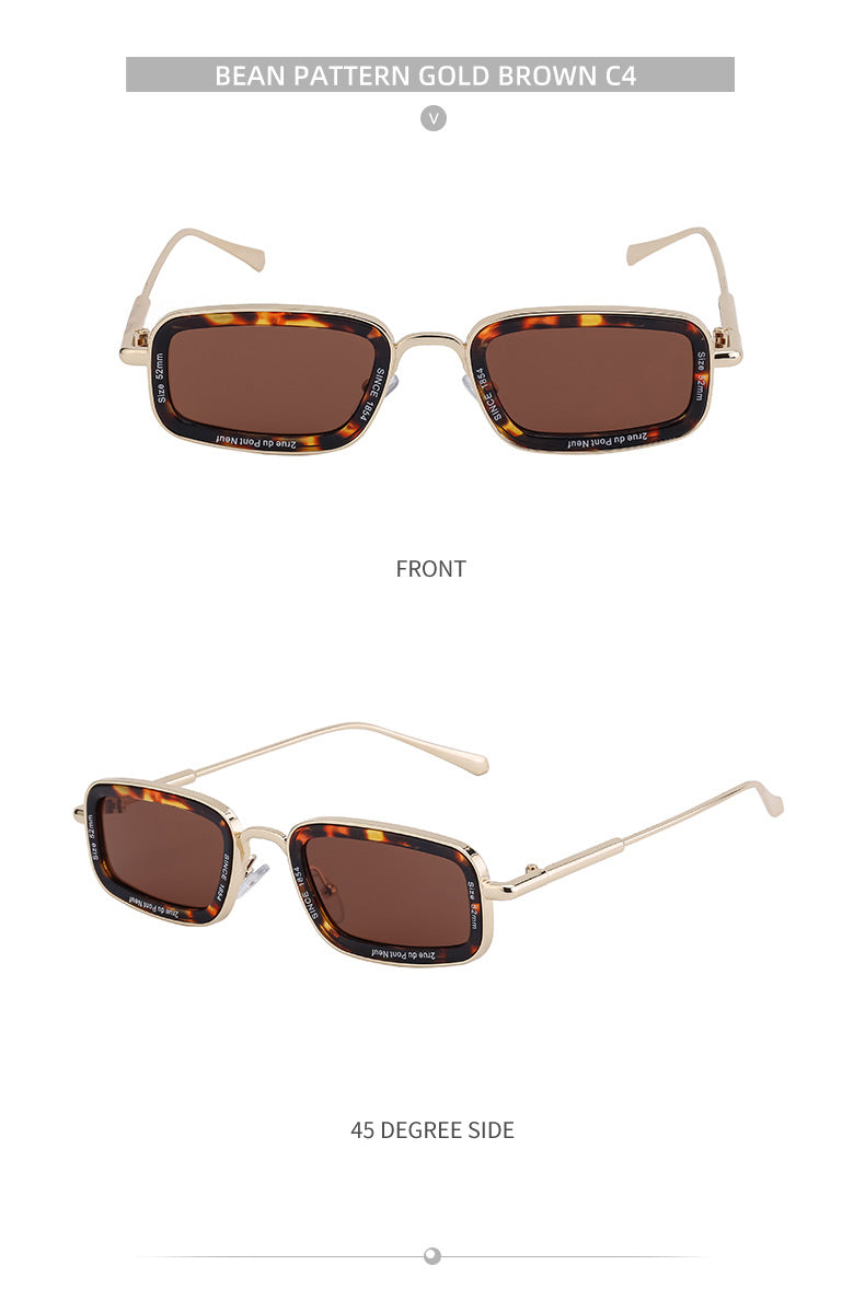 Square Small Frame Sunglasses for Women with Letter Print, Personalized European and American Retro High-End Feel ins Fashion Sunglasses for Women Trendy Glasses
