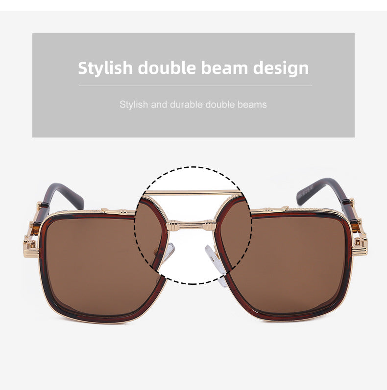 Vintage Double Bridge Square Frame Men's Sunglasses Outdoor Hiking Trendy Sunglasses Sun Protection Glasses Wholesale shades