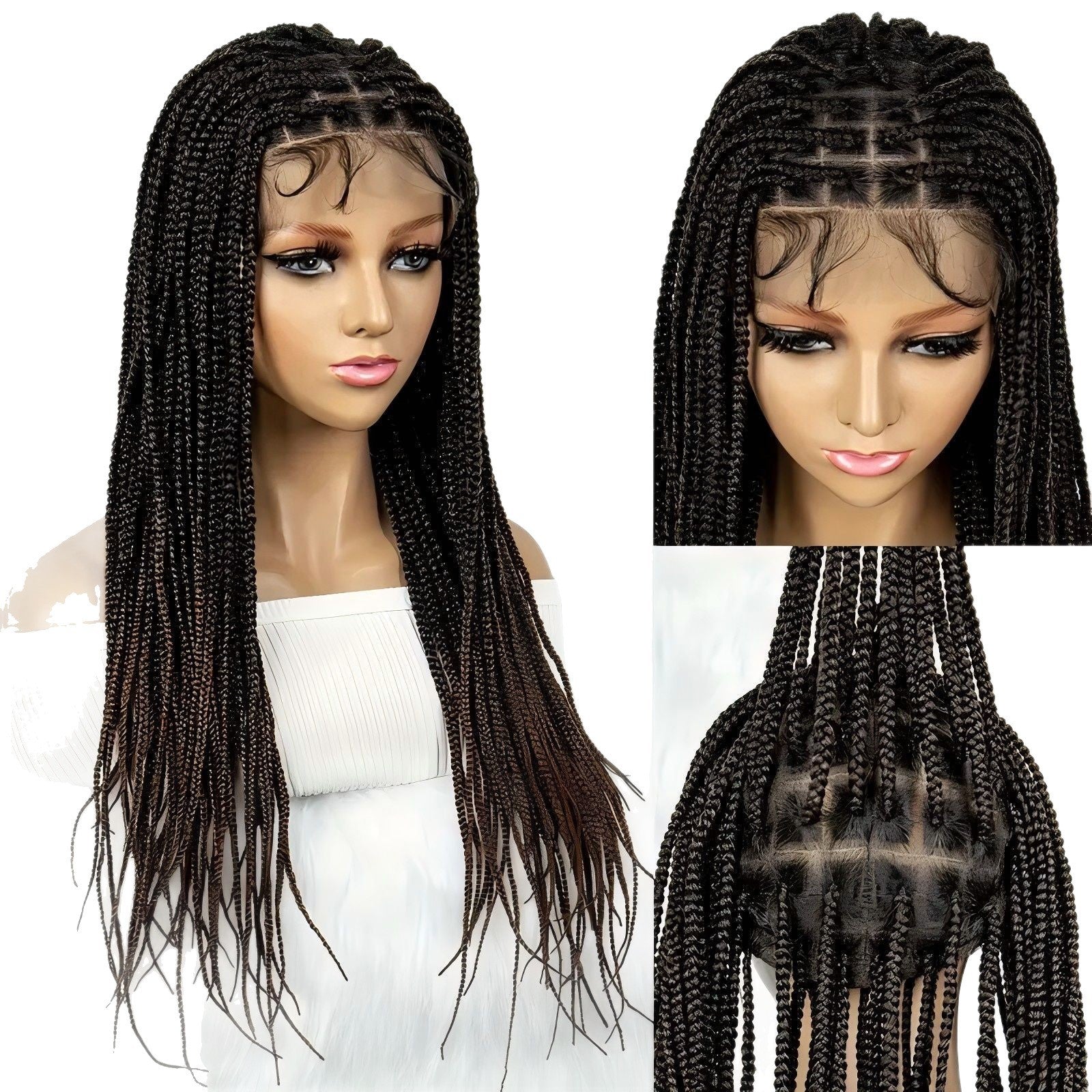 TEMU Amazon Cross-Border European and American Wig Three-Strand Braid Full Lace Hand-Woven Full Wig