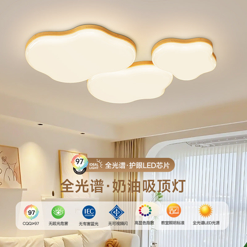 Natural Wood Cream Style Living Room Lamp2025New Stylish Internet Celebrity Cloud Full Spectrum Eye Protection Ceiling Light Zhongshan Lighting