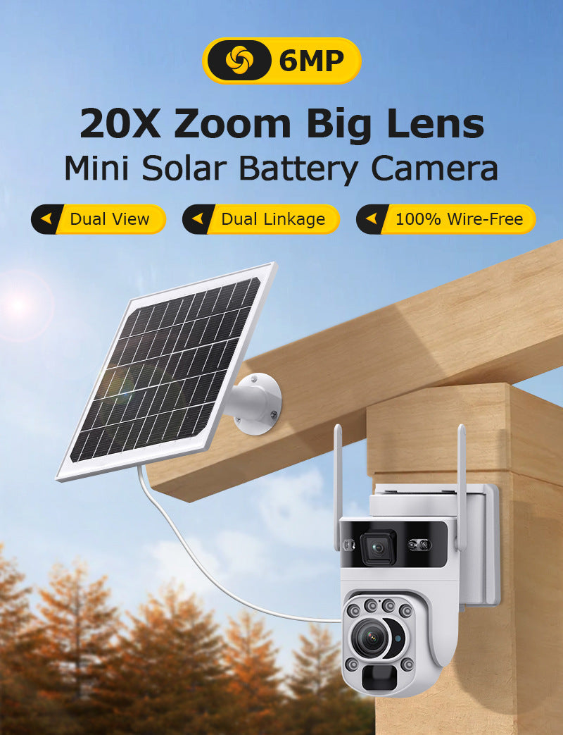 Outdoor202X Zoom Solar Camera Dual Lens Low Power Consumption Full Color Night Vision Mobile Remote Monitoring
