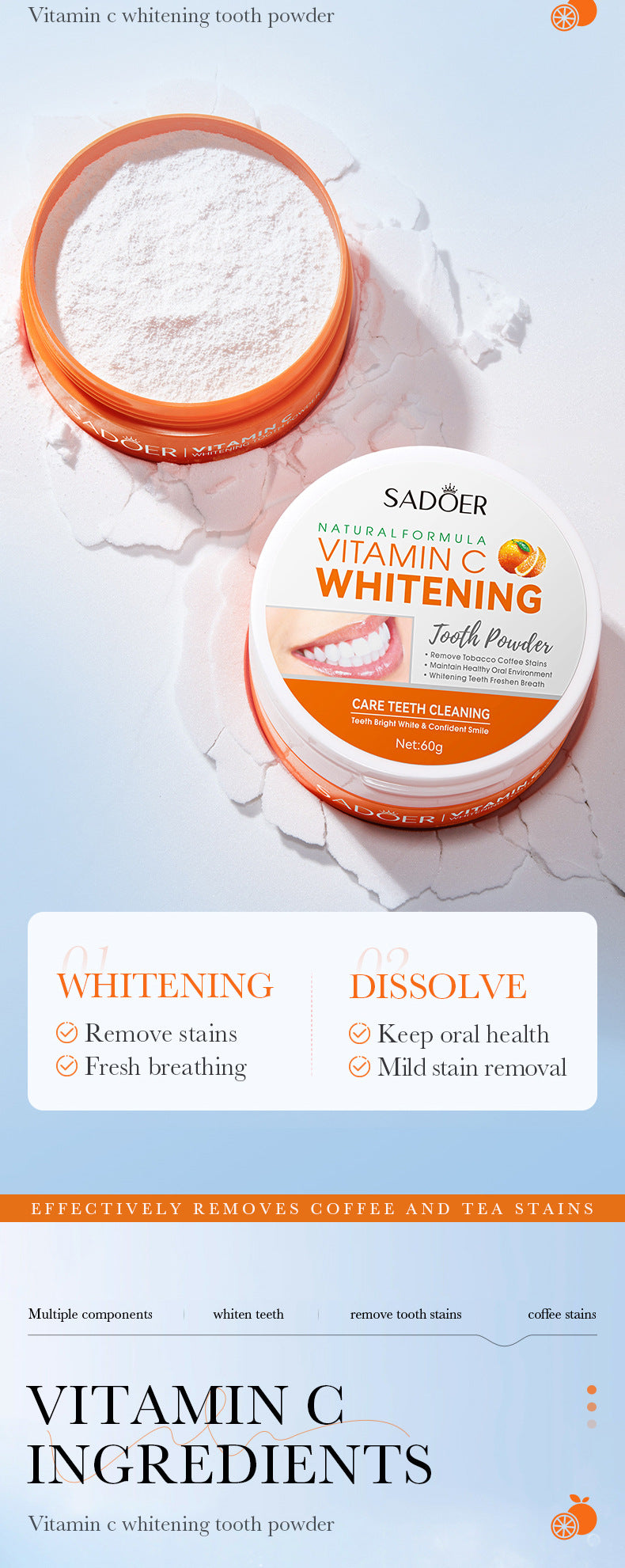 All English Tooth Powder60g SADOER Remove Tobacco Stains, Whiten Teeth, Clean Tartar, Strengthen Teeth Toothpaste  Wholesale