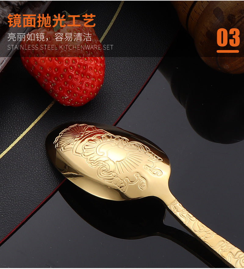 410Stainless Steel Tableware Hotel Restaurant Totem Knife Fork Spoon Set Vintage Pattern Western Steak Knife Fork