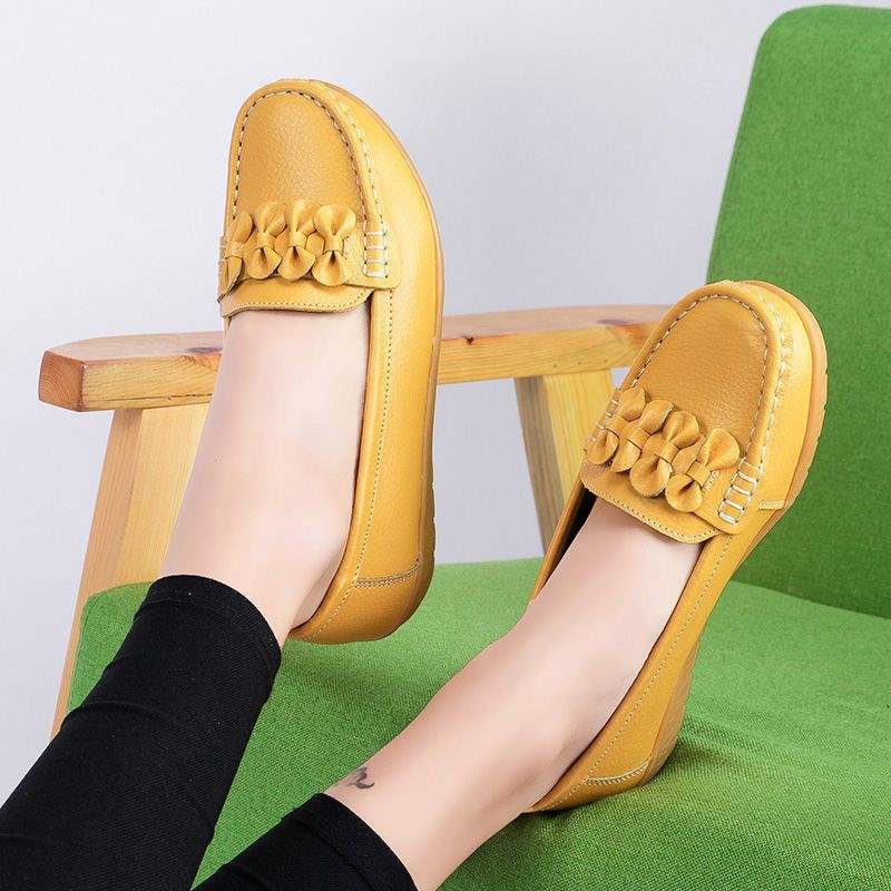 Women's Shiny Loafers2025Autumn New Style Wedge Mid-Heel Flat Shoes with Soft Sole for Moms