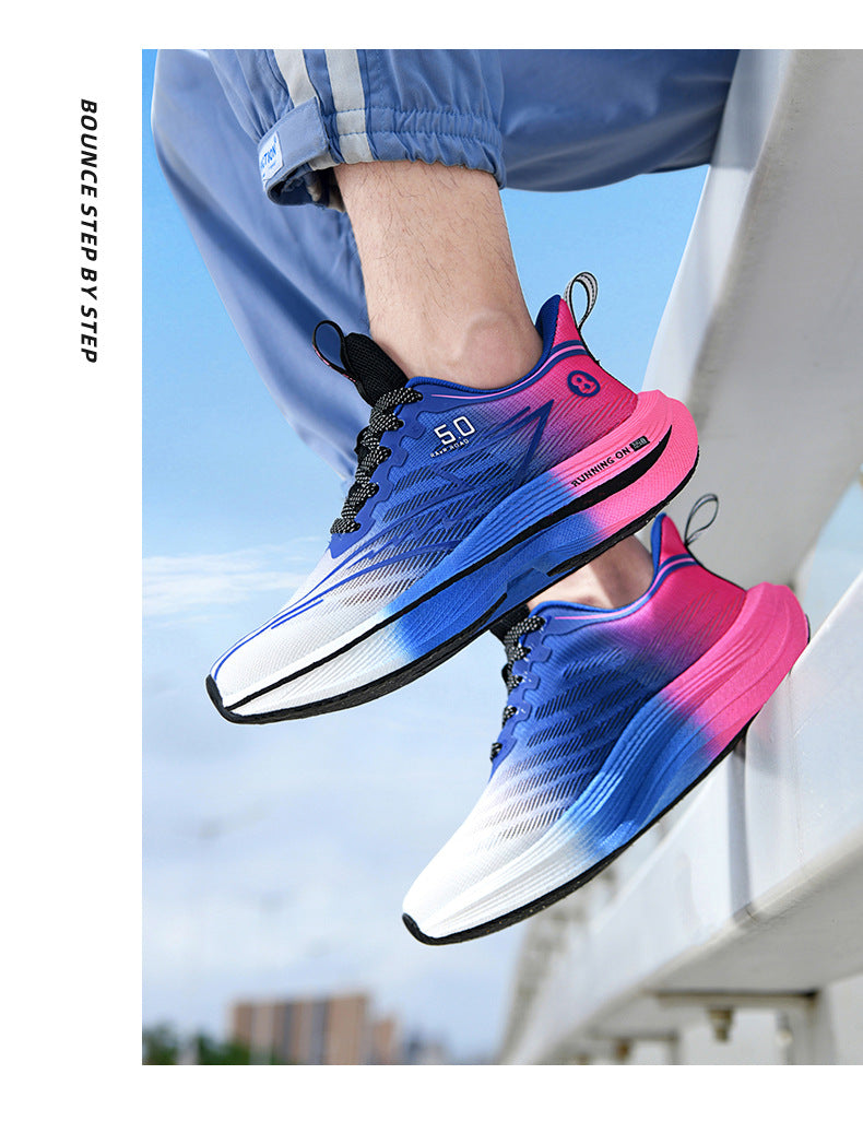 Carbon Plate Running Shoes Mesh Ultra-light Breathable Sports Shoes Men Couple All-match Casual Popcorn Running Shoes Breathable Lightweight