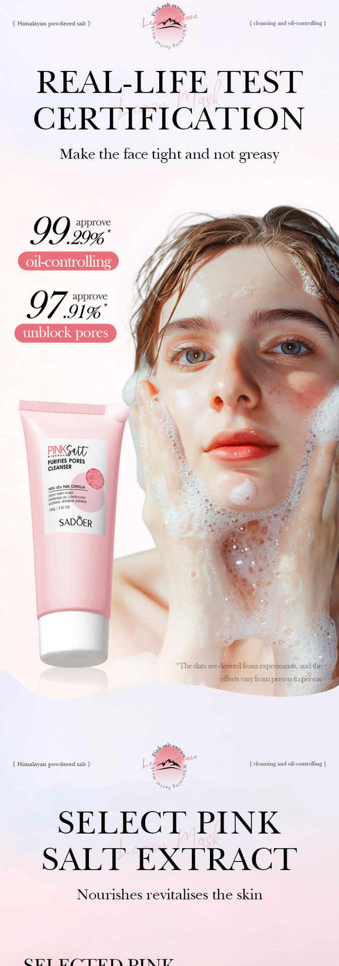 Himalayan Pink Salt Facial Cleanser SADOER Pore Cleansing Facial Cleanser Cross-Border Wholesale
