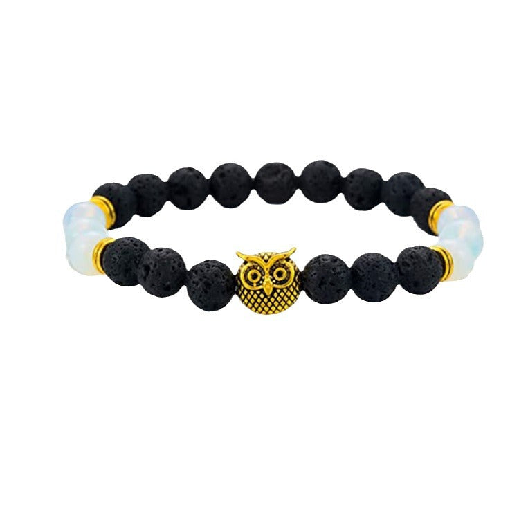 Men's Green Aventurine Volcanic Stone Bracelet8mm Bead Spacer Bracelet Tiger Eye Lapis Lazuli Volcanic Stone Owl Bracelet