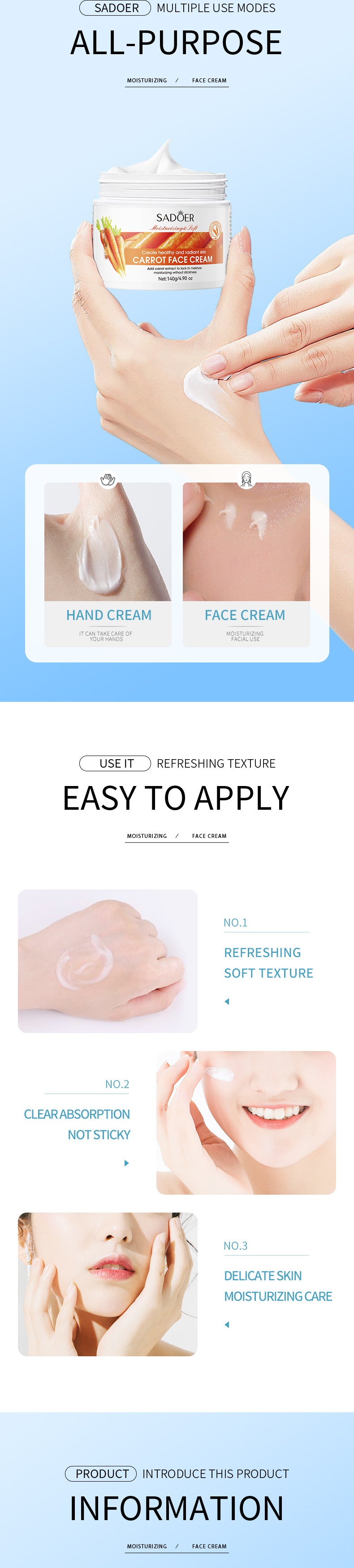 Plant Face Cream SADOER Avocado Aloe Carrot Moisturizing Cream  Wholesale