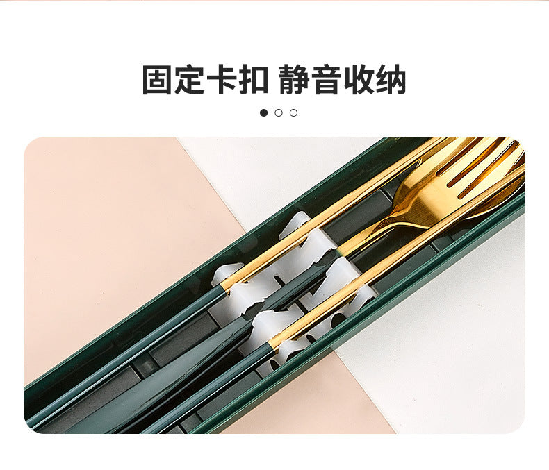 Stainless Steel Korean Portable Tableware Set Spoon Fork Chopsticks Three-Piece Set Student Travel Internet Celebrity Tableware