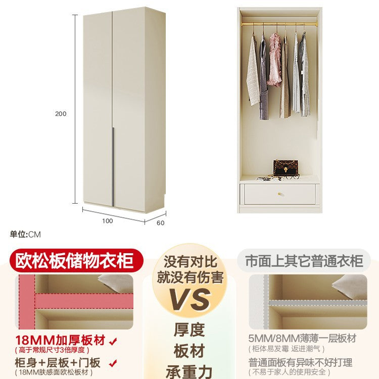 Solid Wood Wardrobe for Home Bedroom, Double Door, Easy Assembly Cabinet, European Pine Board Storage Cabinet, One Door to the Top, Heightened Wardrobe