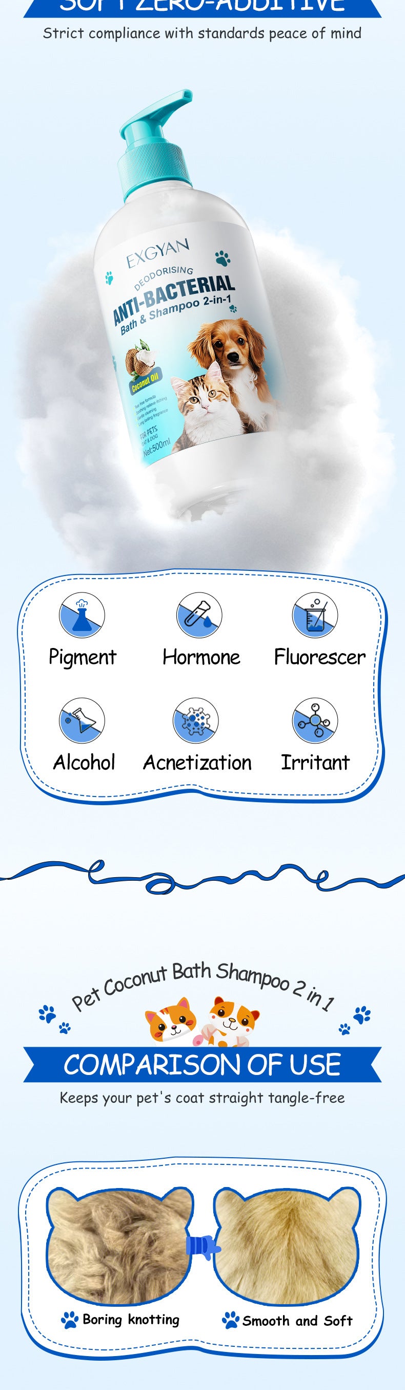 Pet Coconut Bath and Shampoo 2-in-1 EXGYAN Hair Care Cat and Dog Shampoo Cross-Border Wholesale