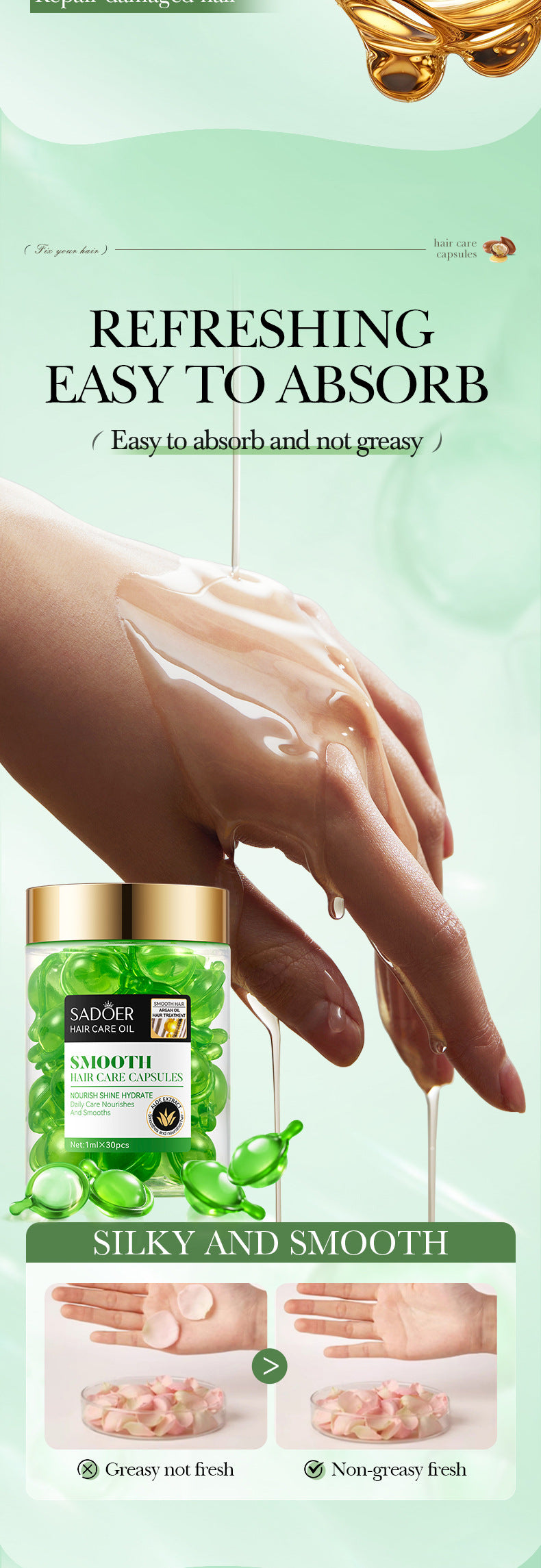 Full English Nut Oil Hair Care Capsules SADOER Improve Frizz Essential Oil Capsule Conditioner  Wholesale