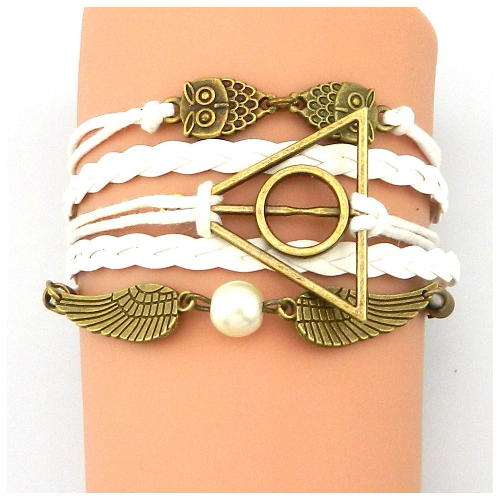 Vintage Anchor Multi-layer Braided Bracelet Owl Cross Bracelet Men's Layered Handmade Braided Leather Bracelet