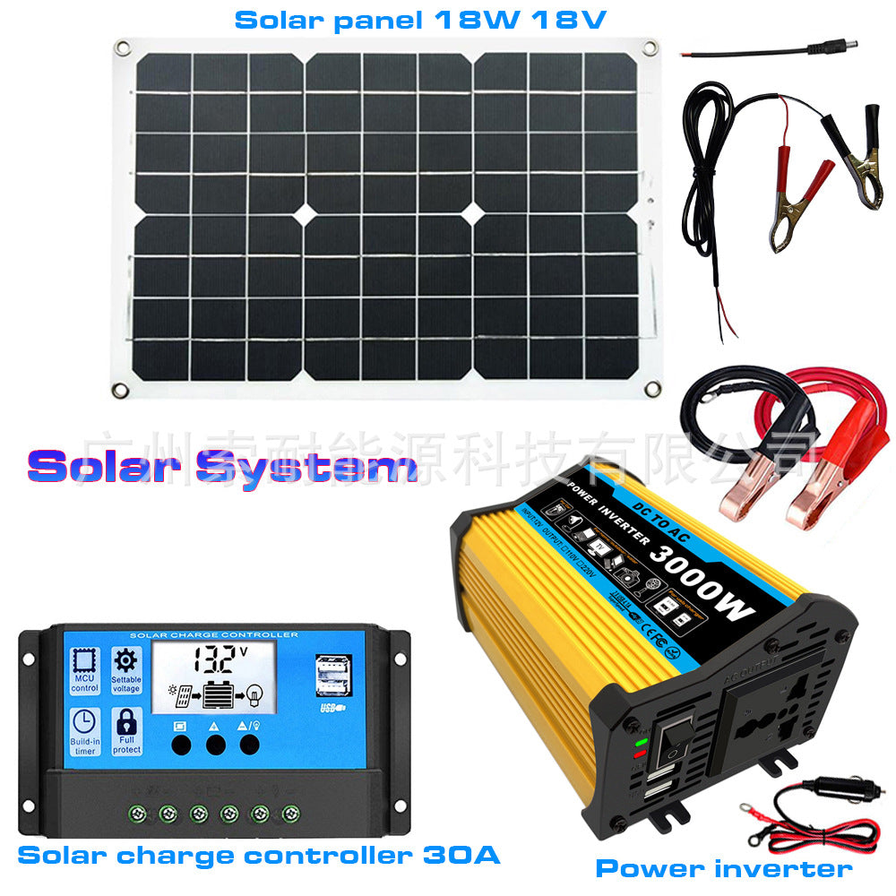 Legendary Generation Solar Power System：12V 300W Inverter+30A Controller+18W Solar Panel