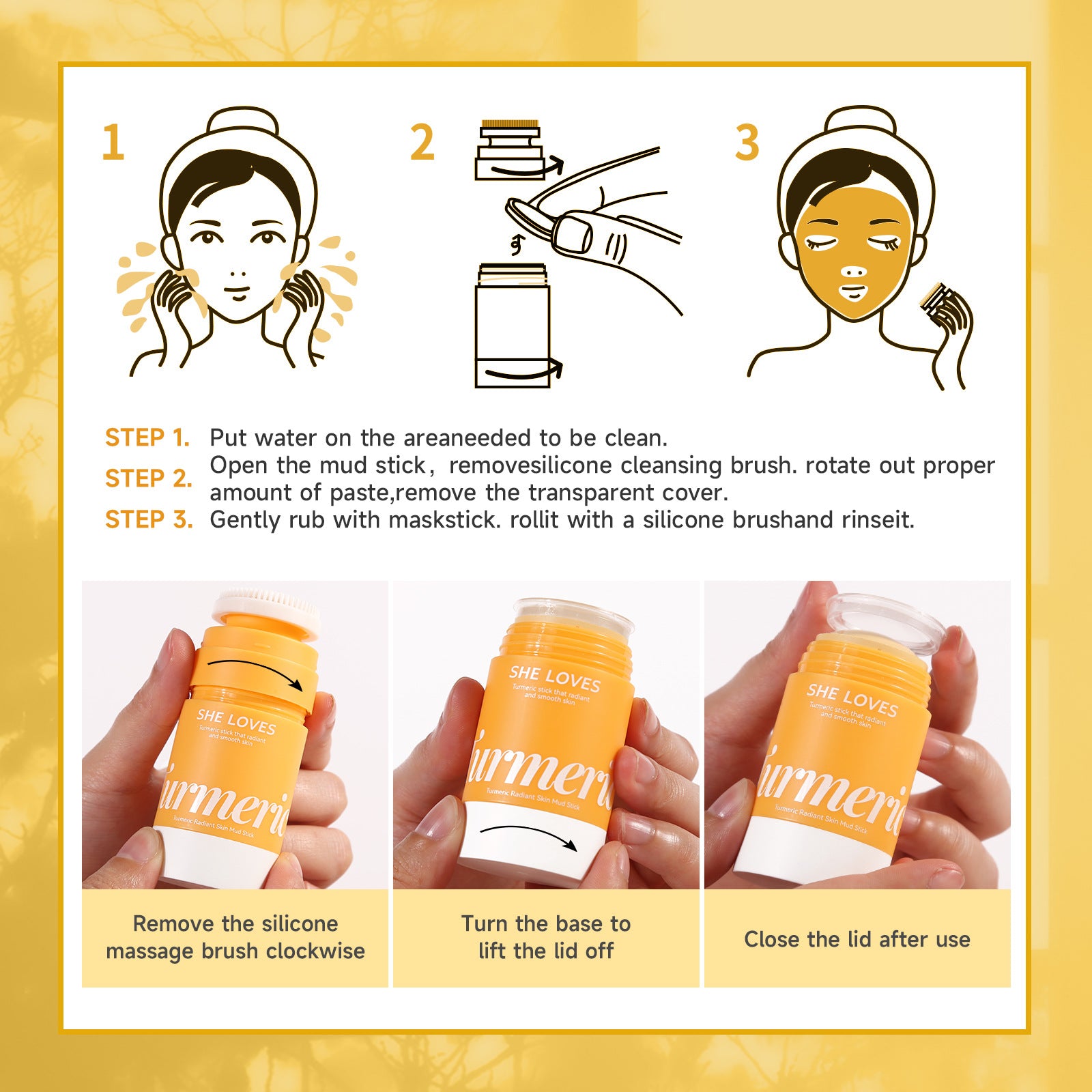 Exclusive Supply sheloves Turmeric Solid Mask Deep Cleansing Brightening Skin Color Oily Skin Smear Mud Mask Stick