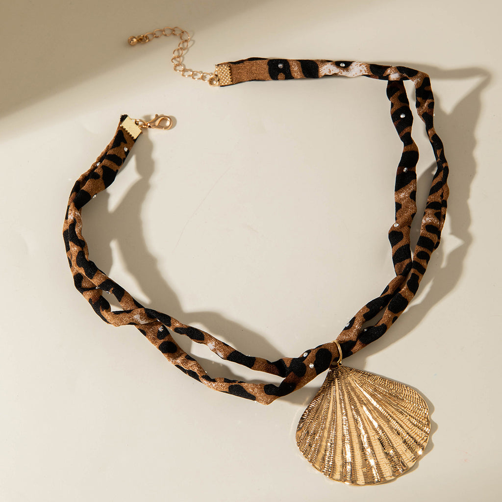 European and American Style Ocean-themed Cross Conch Starfish Pendant Leopard Print Exaggerated Necklace Collarbone Chain Jewelry