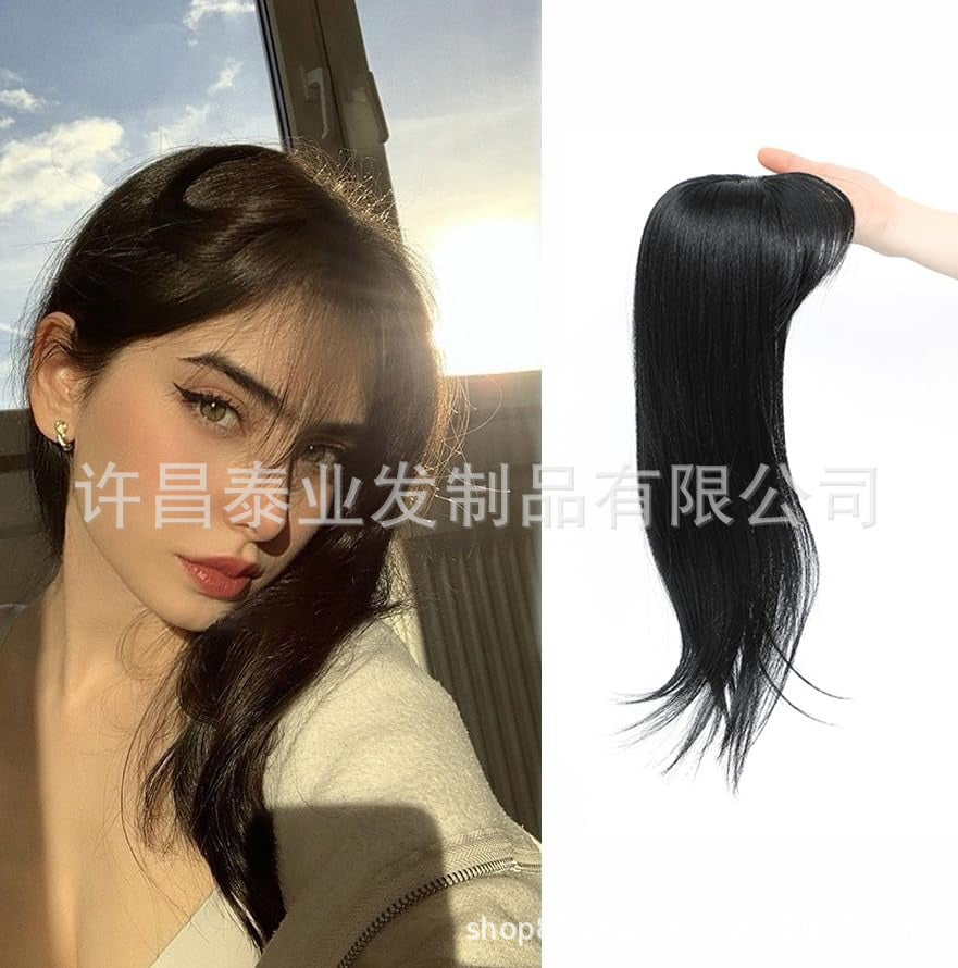 Replacement Hairpiece Top Export Synthetic Hair Scalp Hair Block Eight-Character Bangs Long Curly Hair Women's Seamless Hair Block