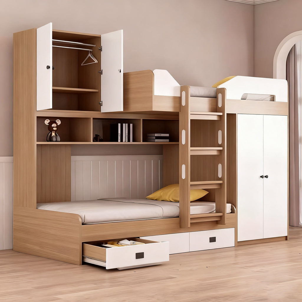 Customizable Whole House Bed with Offset Design, Double Layer Bed with Wardrobe, Small Apartment High and Low Bed, Children's Bed, Parent-Child Bed, Direct from Factory