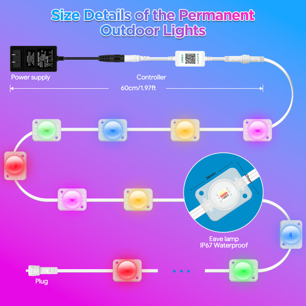 RGB Eaves Light Bluetooth Eaves Light String LED Eaves Lamp Outdoor Waterproof Eaves Lamp Room Eaves Lamp Symphony Eaves Lamp