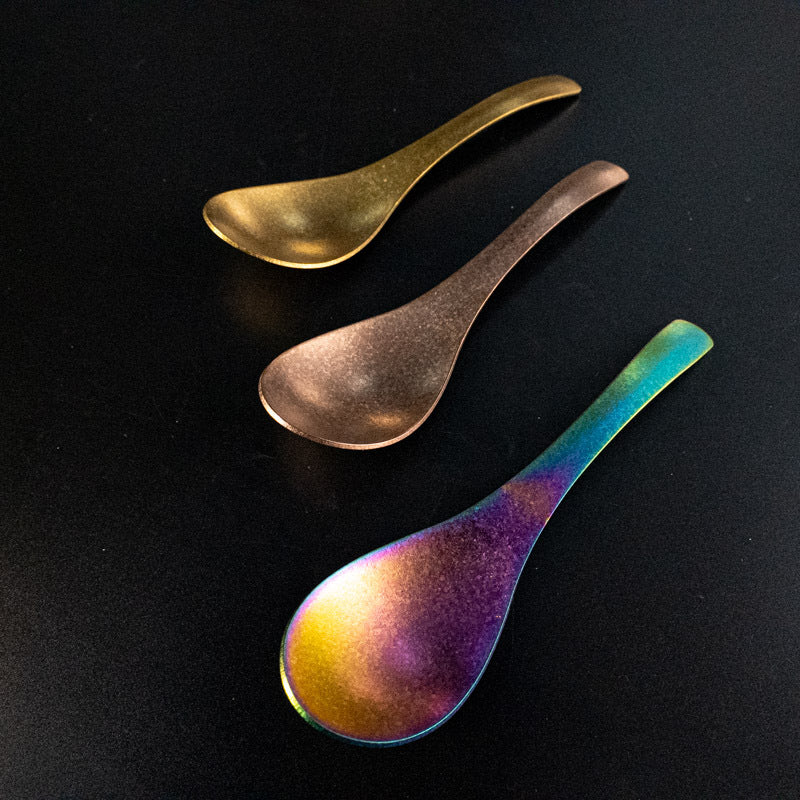 Pure Titanium Spoon Household Uncoated Ice Flower Craft Outdoor Pure Titanium Soup Spoon Hot Pot Wide Spoon High Temperature Coloring Titanium Soup Spoon