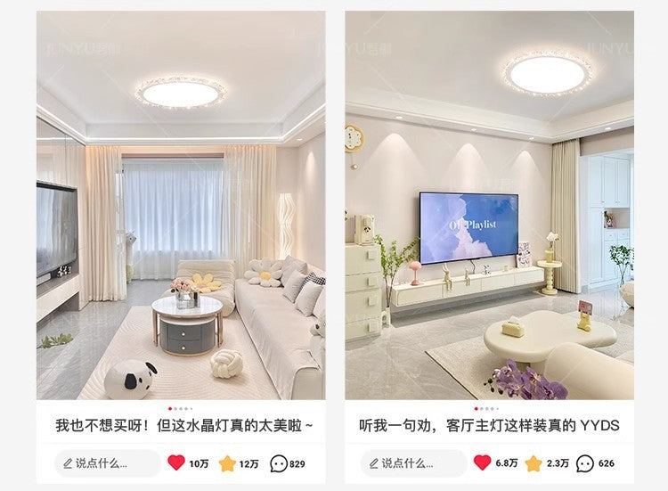 Light Luxury Living Room Ceiling Lamp New Crystal Lamp Cream Style High-end Bedroom Main Lamp Round Shape led Eye Protection Lighting