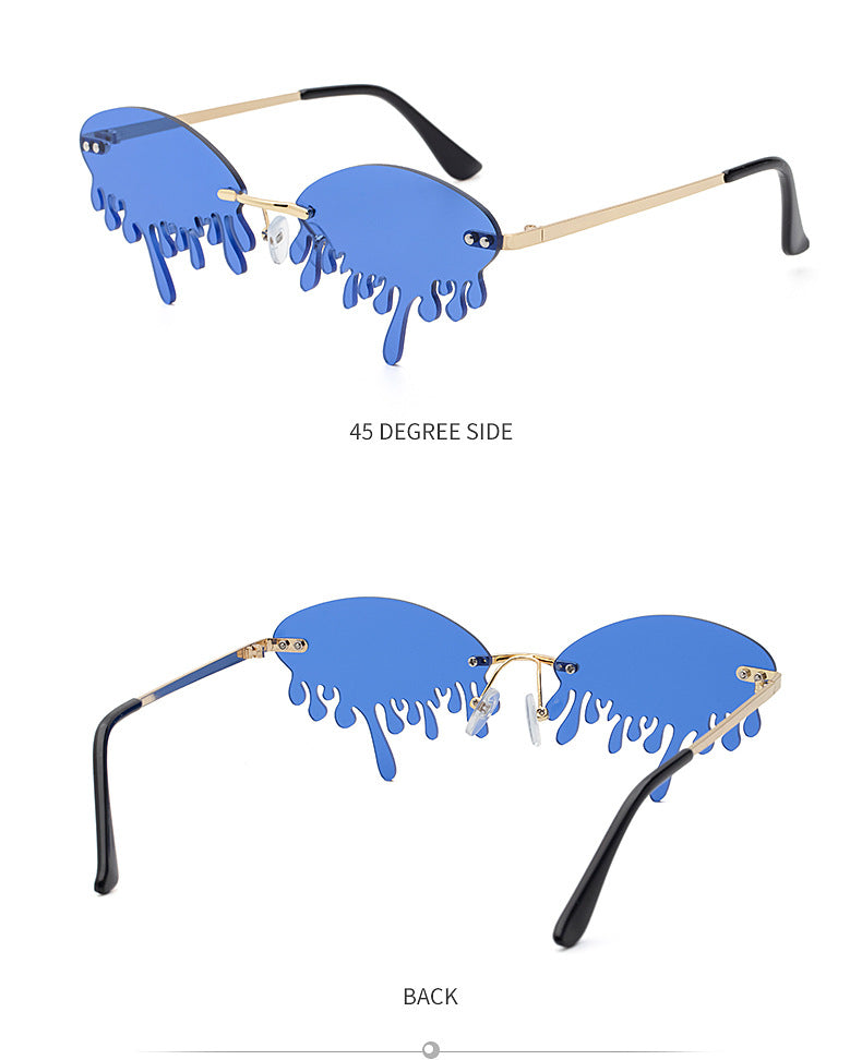 Christmas Costume Personality Tear Sunglasses for Women Metal Frameless Sunglasses Trendy European and American Party Funny Glasses