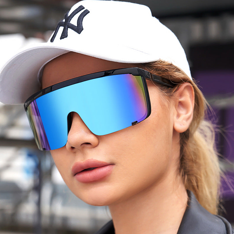 Colorful Cycling Sports Sunglasses for Men17183One-piece Windproof Frame Sunglasses for Men Trendy Sun Protection Glasses