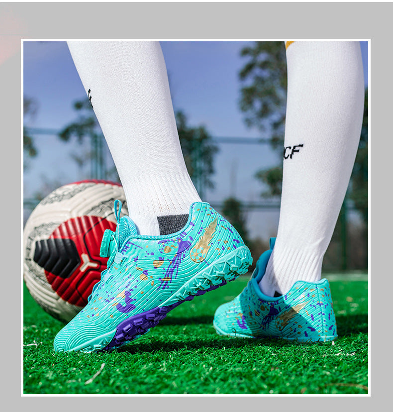 Rotating Button New Children's Soccer Shoes Girls' Spike Training Shoes Girls' Elementary School Sneakers Sports Shoes