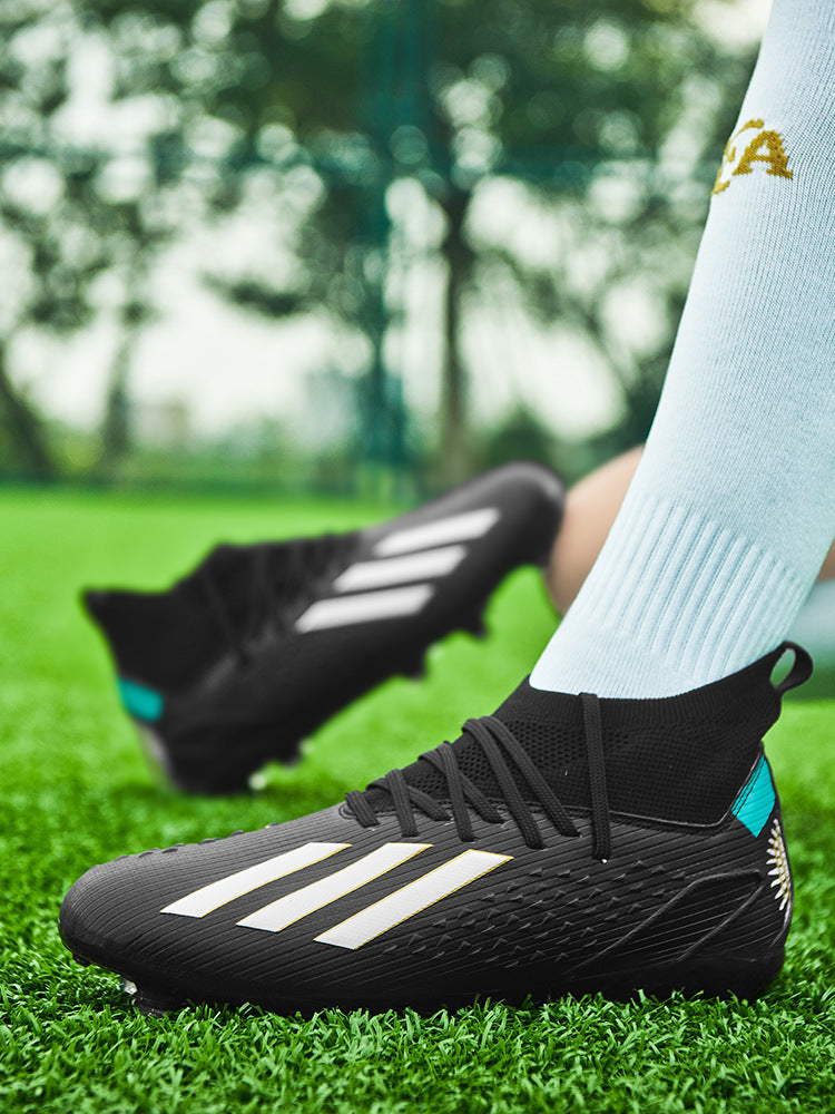 High-top Unisex Youth Soccer Shoes with Broken and Long Spikes for Grass Field Competition Training Student Sports Shoes