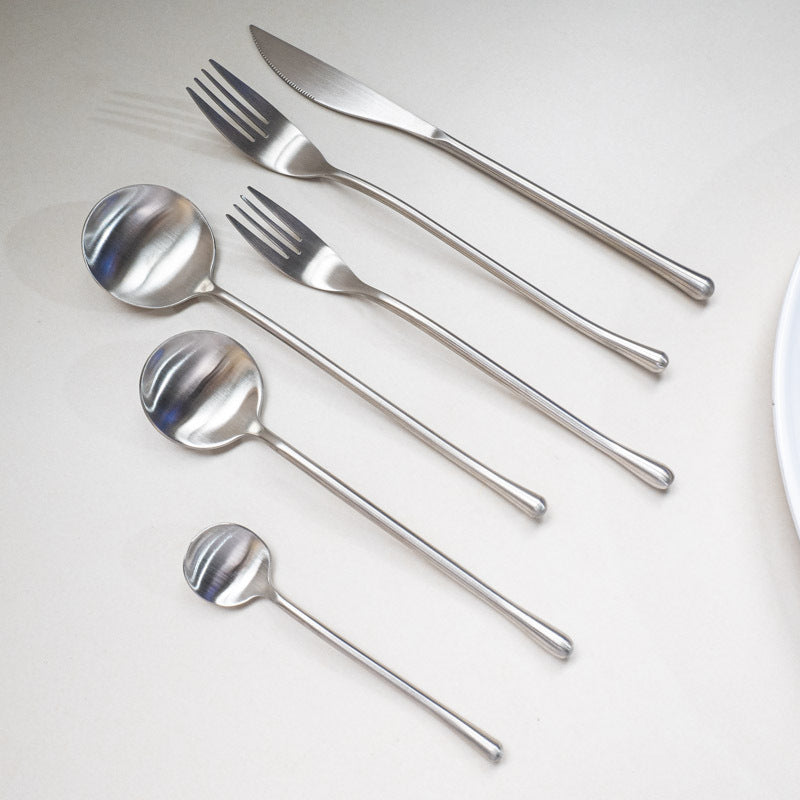 Japanese Style ins304Stainless Steel Thickened Round Dessert Spoon Western Cutlery Set Long Handle Fruit Fork