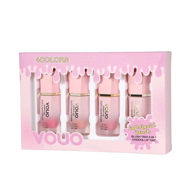 Liquid Lipstick Four-Piece Set Lip and Cheek Dual-Use Lip Glaze Matte Liquid Blush Set Daily Makeup