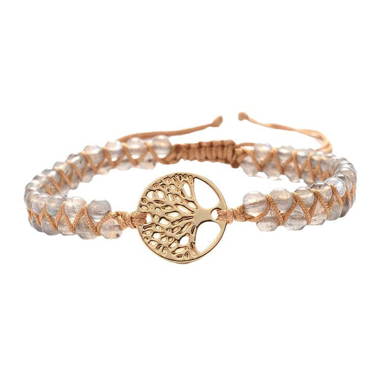 Amethyst Double Row Bracelet Women Gift Lucky Tree Adjustable Bracelet Natural Tiger Eye Stone Double Layer Braided Bracelet