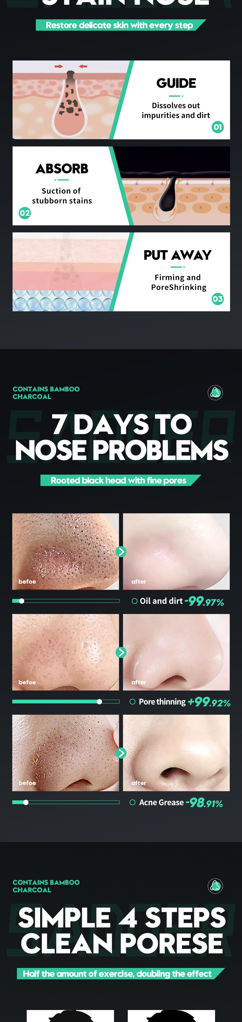 Men's Bamboo Charcoal Nose Strips SADOER Deep Cleansing for Blackhead Removal T Cross-Border Wholesale for Nursing Supplies