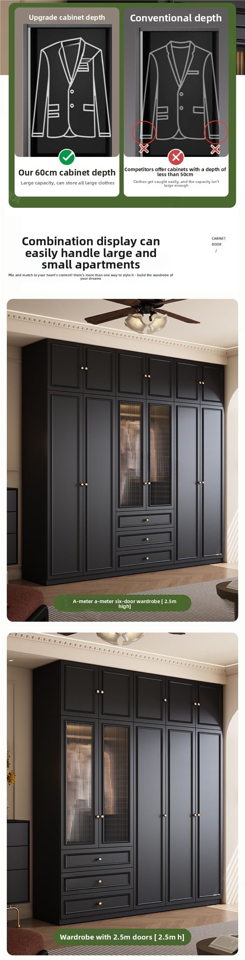 Vintage Style Wardrobe Black Cabinet Wardrobe for Home Bedroom Small Apartment Modern Simple Side Cabinet Top Cabinet Furniture Wardrobe
