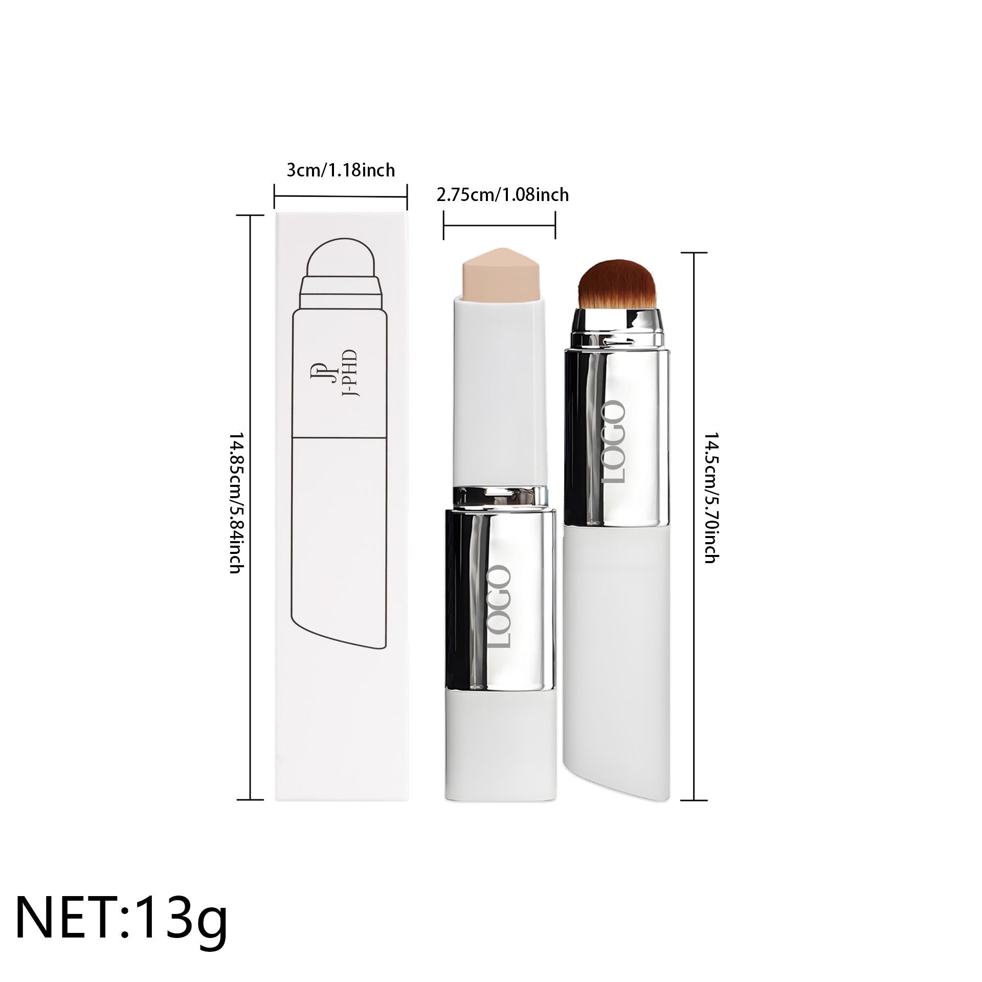 Spot Goods J-PHD 2-in-1 Foundation Stick13g Double-ended lightweight concealer foundation with brush, natural finish