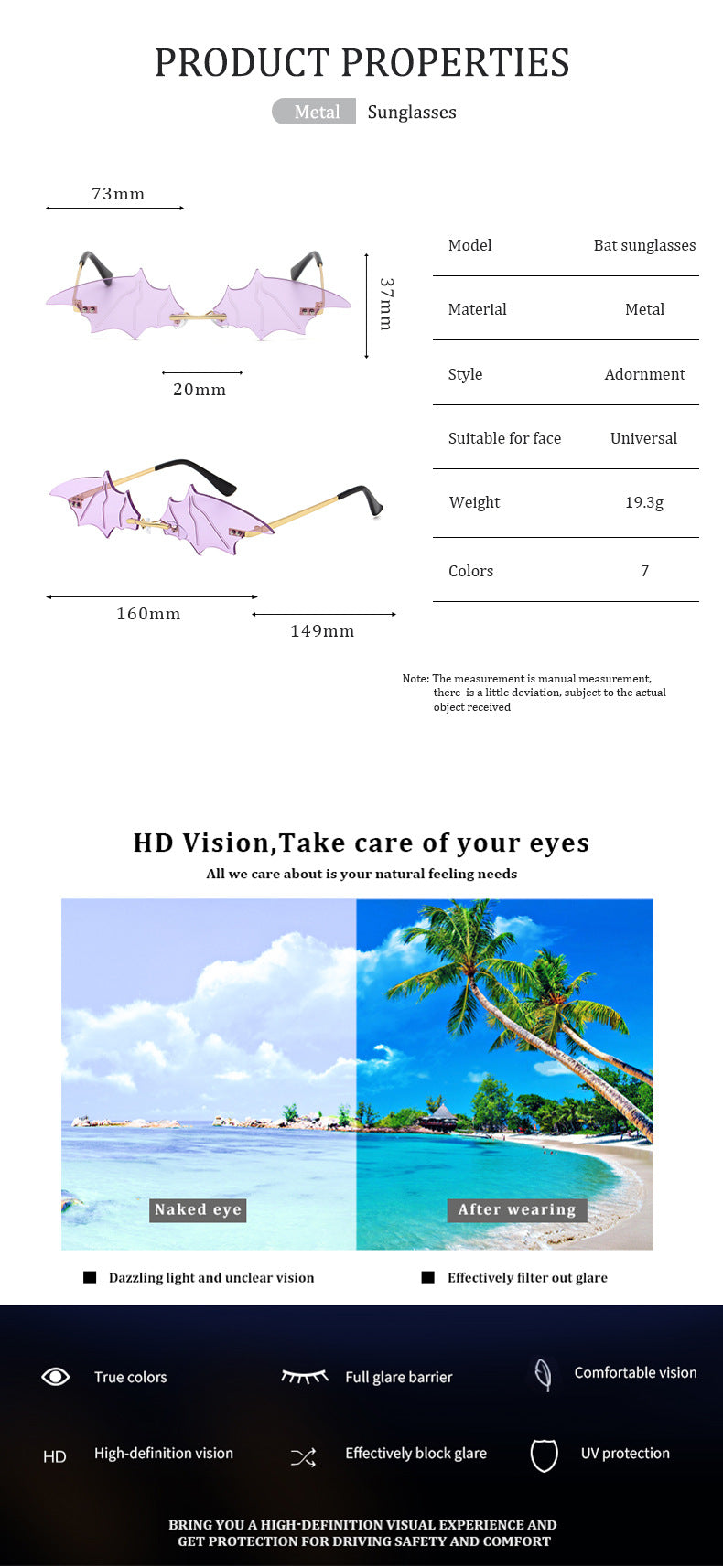 Bat Sunglasses for Women, Quirky Party Trendy Street Style Sunglasses, Small Frame European and American Fashion Irregular Glasses sunglasses