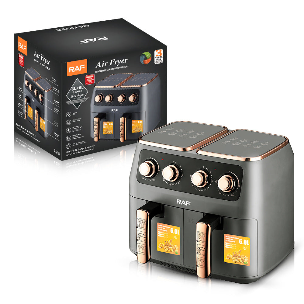 RAF European and American Standard Air Fryer Multi-Functional Household Left and Right Dual Chamber Large Capacity French Fry Electric Fryer