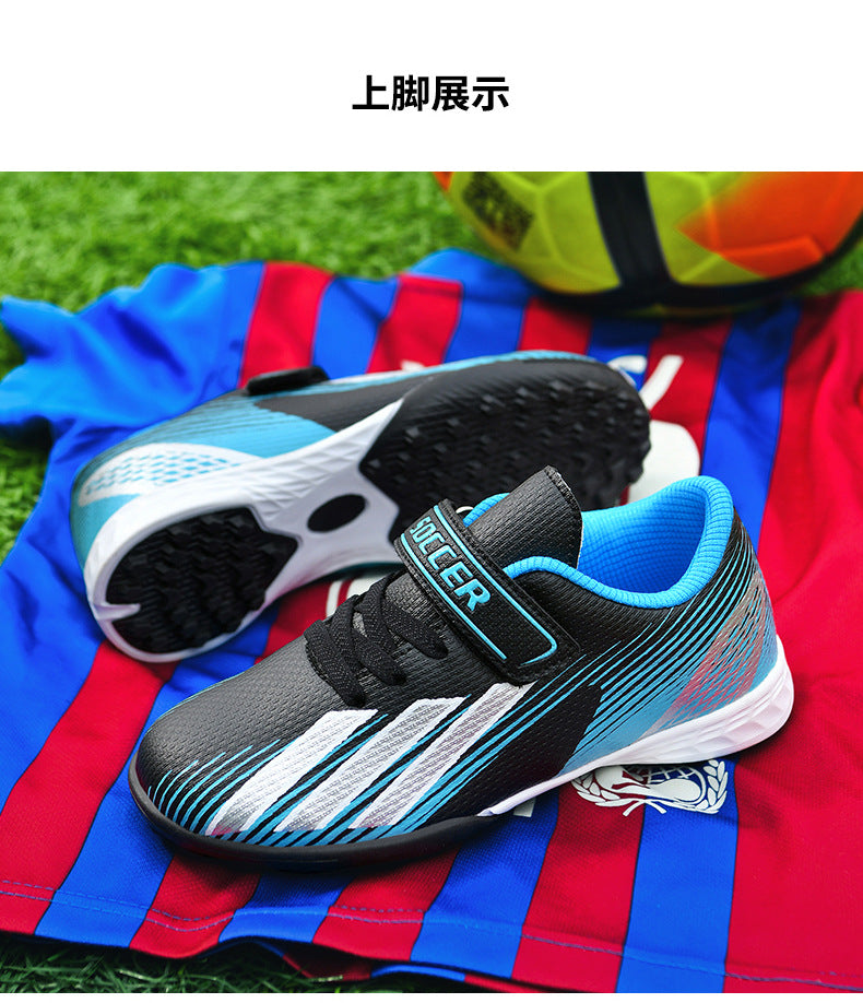 New football shoes for men and women with Velcro for children TF Broken Nail Style Youth Student Grassland Flat Training Shoes