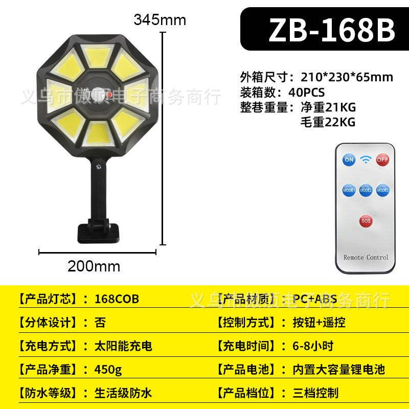 New Solar Light Outdoor Courtyard Human Body Sensing Street Light Remote Control Wall Light Waterproof Garden Garage Light