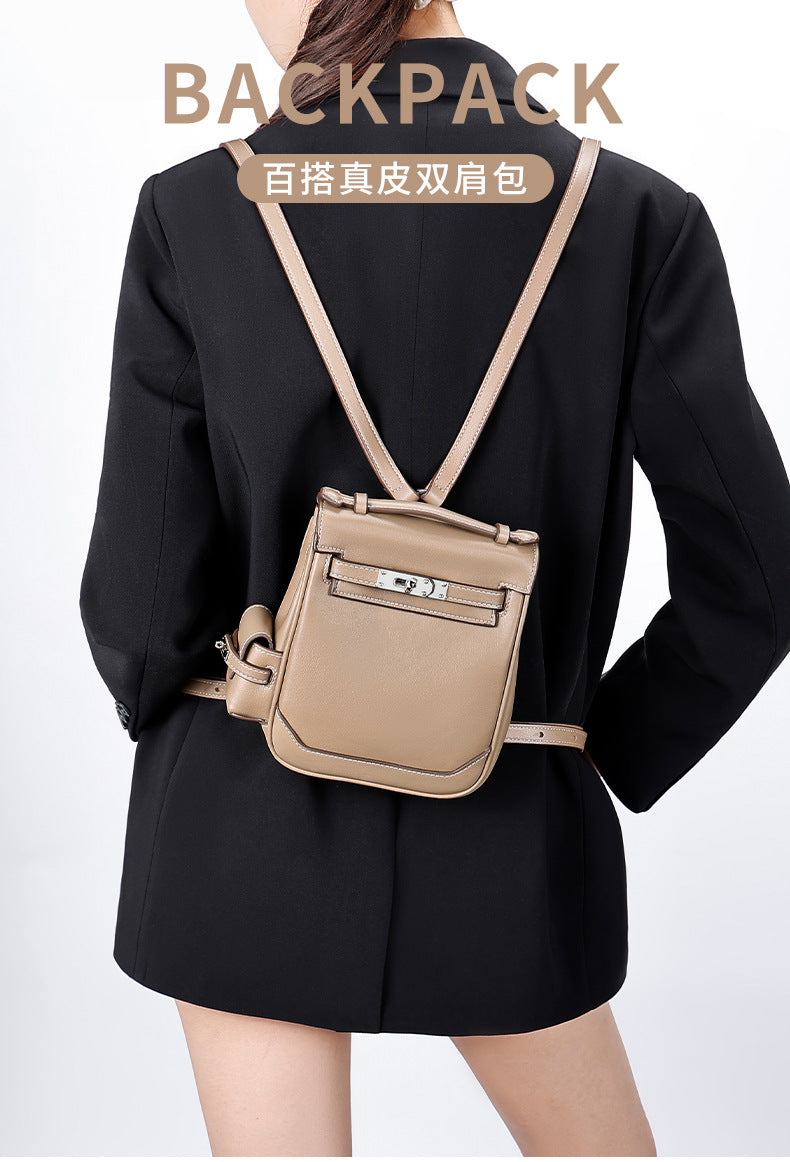 Genuine Leather Vintage Kelly Bag for Women, High-End Versatile Underarm Commuter Messenger Bag, Top Layer Cowhide Single Shoulder Crossbody Bag for Women