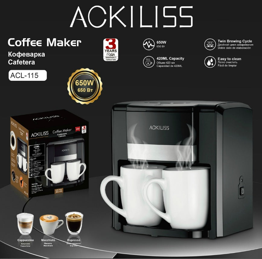 RAF European Standard Coffee Machine Small Semi-Automatic Household Drip American Coffee Machine Double Cup Automatic Moka Pot