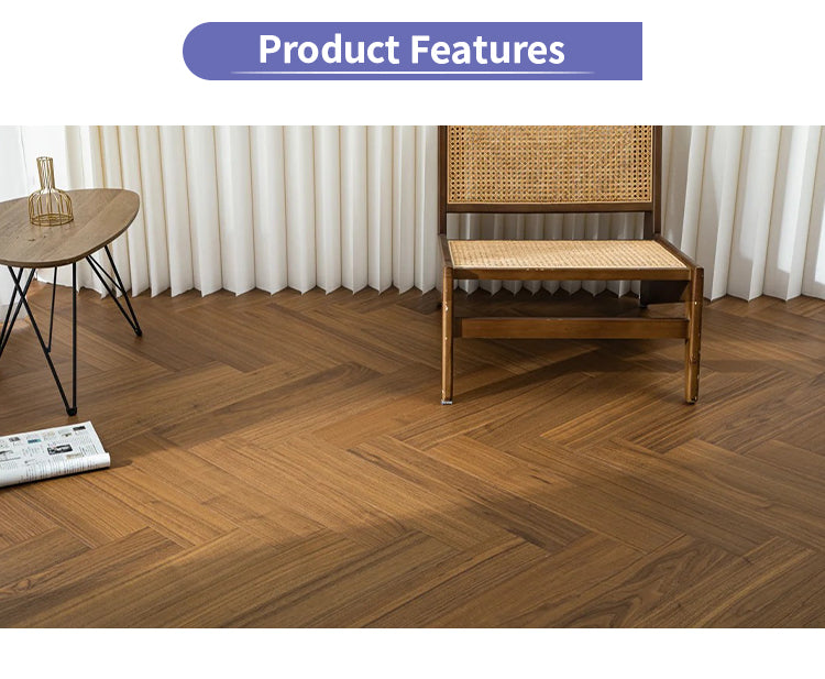 ENF-Certified AB-Grade Black Walnut Herringbone Click-Lock Multilayer Engineered Flooring-Luxury Living Room Waterproof Outdoor