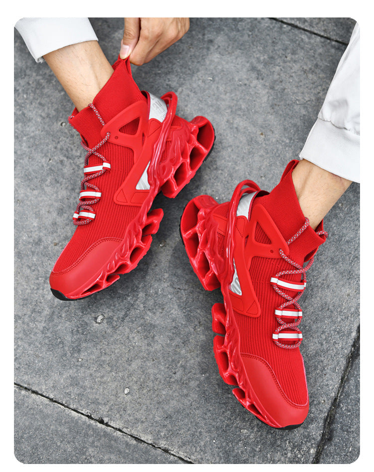 Men's Shoes National Trend Height-Increasing High-Top High-Elastic Running Shoes Basketball Shoes Ultra-Light Shock-Absorbing Running Blade-Sharp Flyknit Sports Shoes