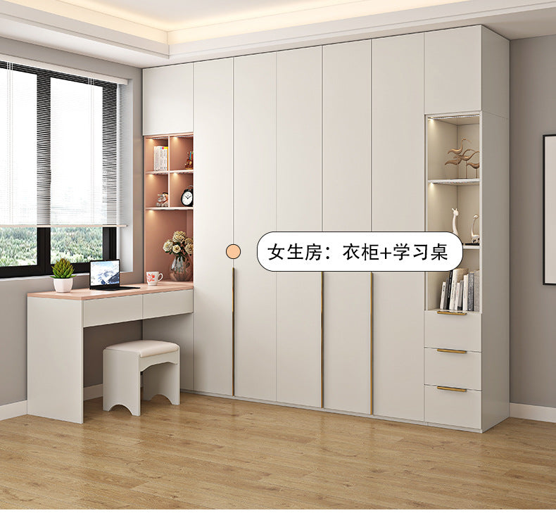 Wardrobe Solid Wood Hanging Area Multi-Bedroom Home Eco-Board Children's Room Corner Computer Desk Desk Cabinet Integrated Wardrobe