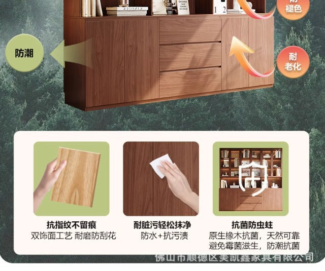 ENF Grade Oak Bookshelf Bookcase Floor-standing Storage Rack Living Room Wall-mounted Integrated Bookcase Storage Cabinet Organizer