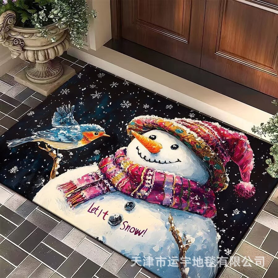Carpet Crystal Velvet Christmas Floor Mat Cartoon Holiday Decoration Entry Door Floor Mat Dirty Resistant Foot Mat