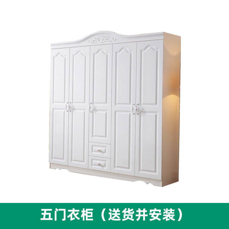 Simple Bedroom Wardrobe European Style Cloakroom Double-Opening Three-Door Four-Door Wooden Panel Rental Room Storage Space Organizer