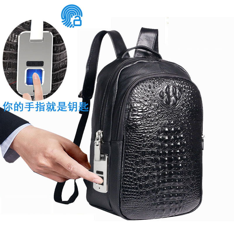 Fingerprint Unlock Men's Bag Genuine Leather Backpack Crocodile Top Layer Cowhide Business Travel Laptop Business Trip