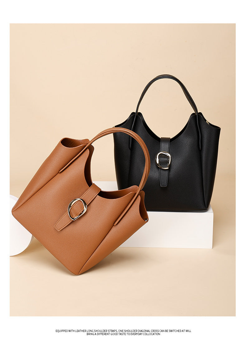 Genuine Leather2024New Summer Trend Commuter Handheld Basket Bag for Women, Niche Versatile Shoulder Crossbody Bag
