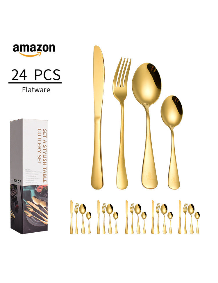 1010241 Piece Western Dessert High Aesthetic gold Steak Knife Fork Spoon Stainless Steel Cutlery Set